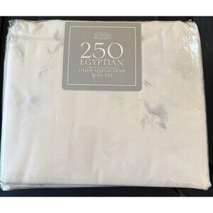 JCPENNEY Home 250 Egyptian Cotton Queen Flat Sheet NEW Slate Green/Ivory Floral